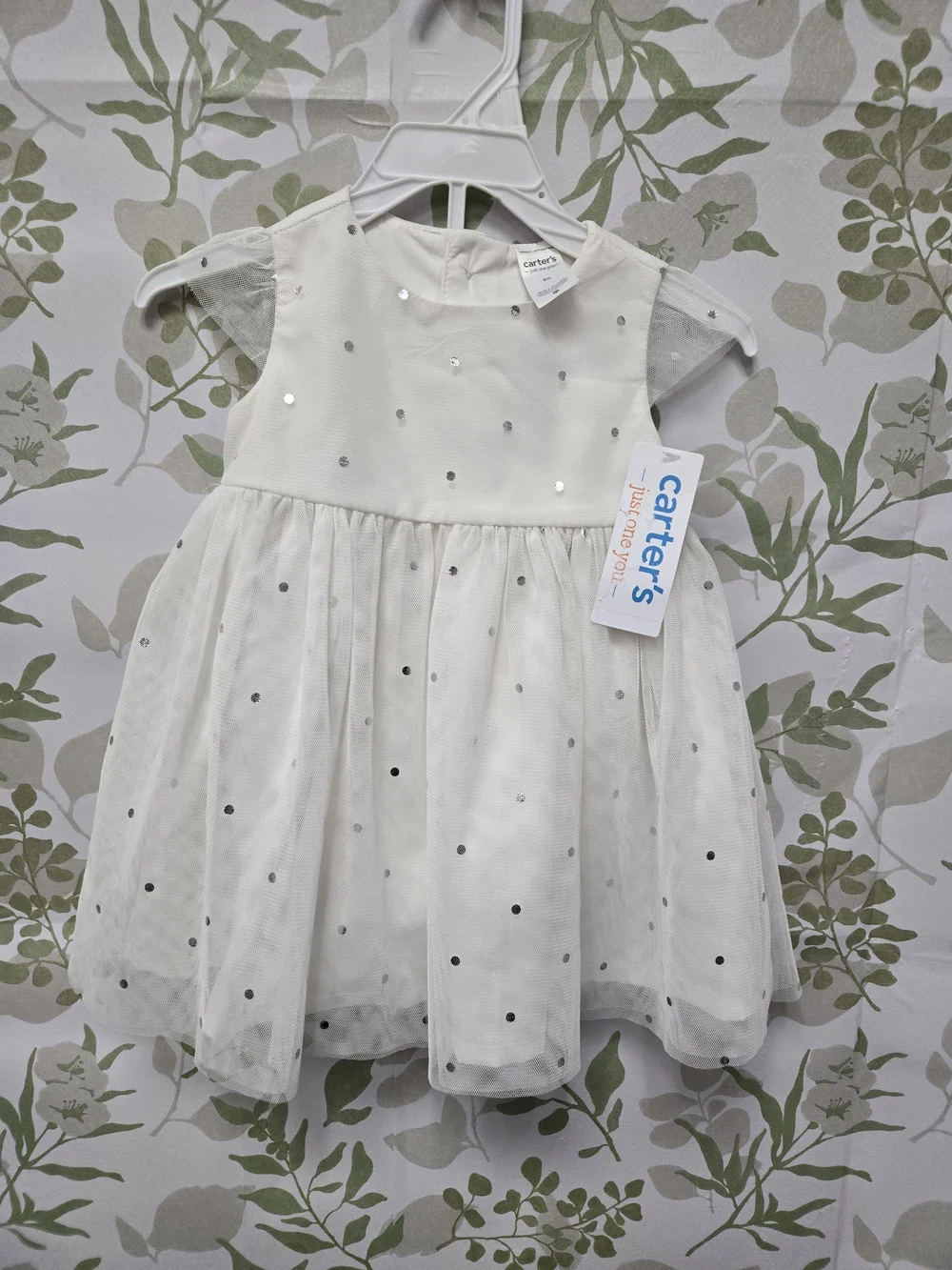 Carter's Ivory Tulle Dress with Silver Sequin Dots